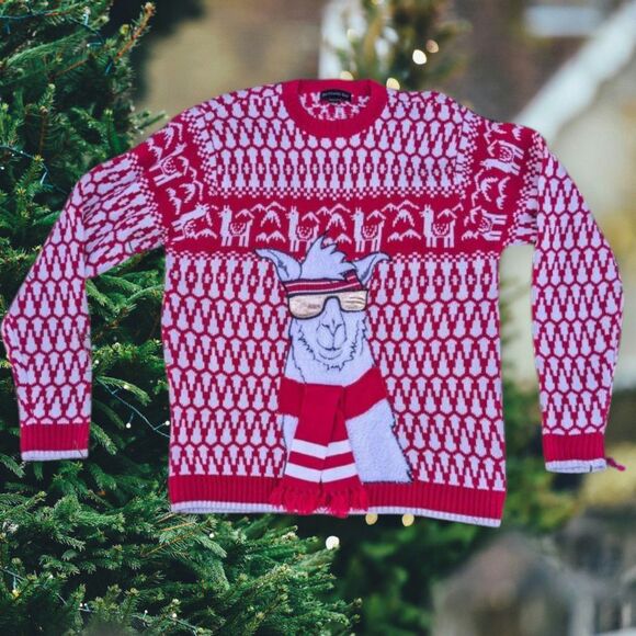 Blizzard Bay Men's Medium Ugly Christmas Sweater Red Hip Llama Holiday Crewneck - Picture 1 of 4